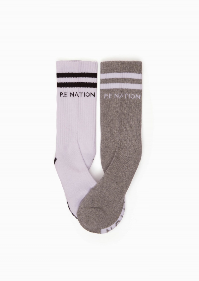 P.E Nation Marathon Crew Sock White / Grey | UEICMBN-94