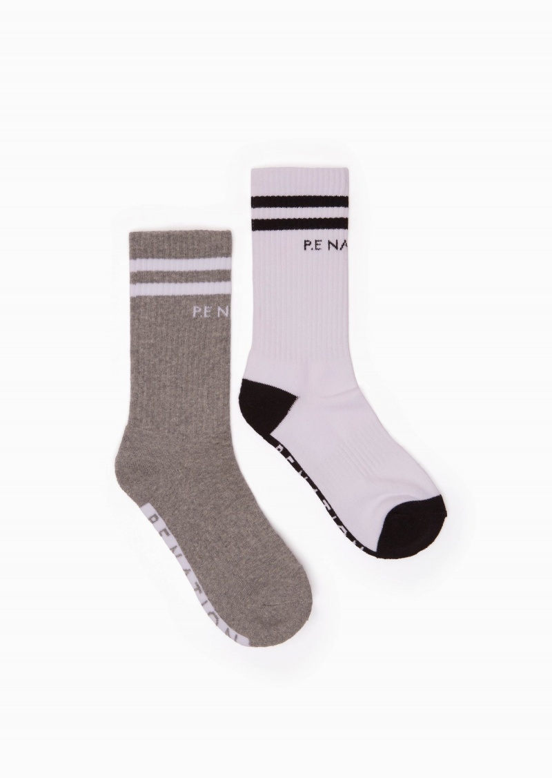 P.E Nation Marathon Crew Sock White / Grey | UEICMBN-94
